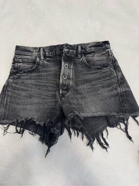 Moussy Washed Charcoal High-Waist Frayed Denim Shorts